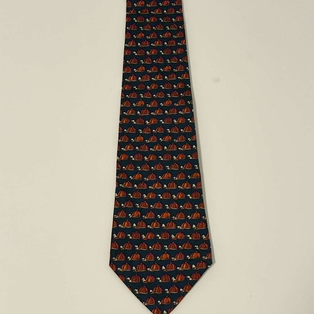 Hermes Navy Blue Tie with Hat Pattern - Picture 3 of 6